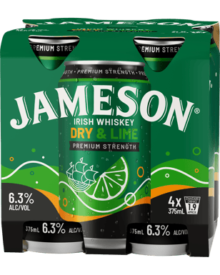 Jameson Irish Whiskey Smooth Dry & Lime 6.3% Cans 375mL x 4 Pack
