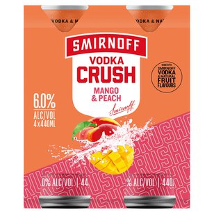Smirnoff Crush Mango & Peach 440mL x 4 pack